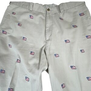 Orvis Mens American Flag Embroidered Khaki Pants Size 38 Cotton USA Preppy